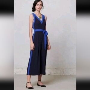 Anthropologie Elevenses Beca Blue Colorblock Wide Leg Jumpsuit Size 8